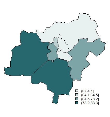 Porcentaxe de bens inmobles de uso residencial por distritos