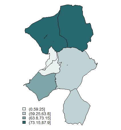 Porcentaxe de bens inmobles de uso residencial por distritos